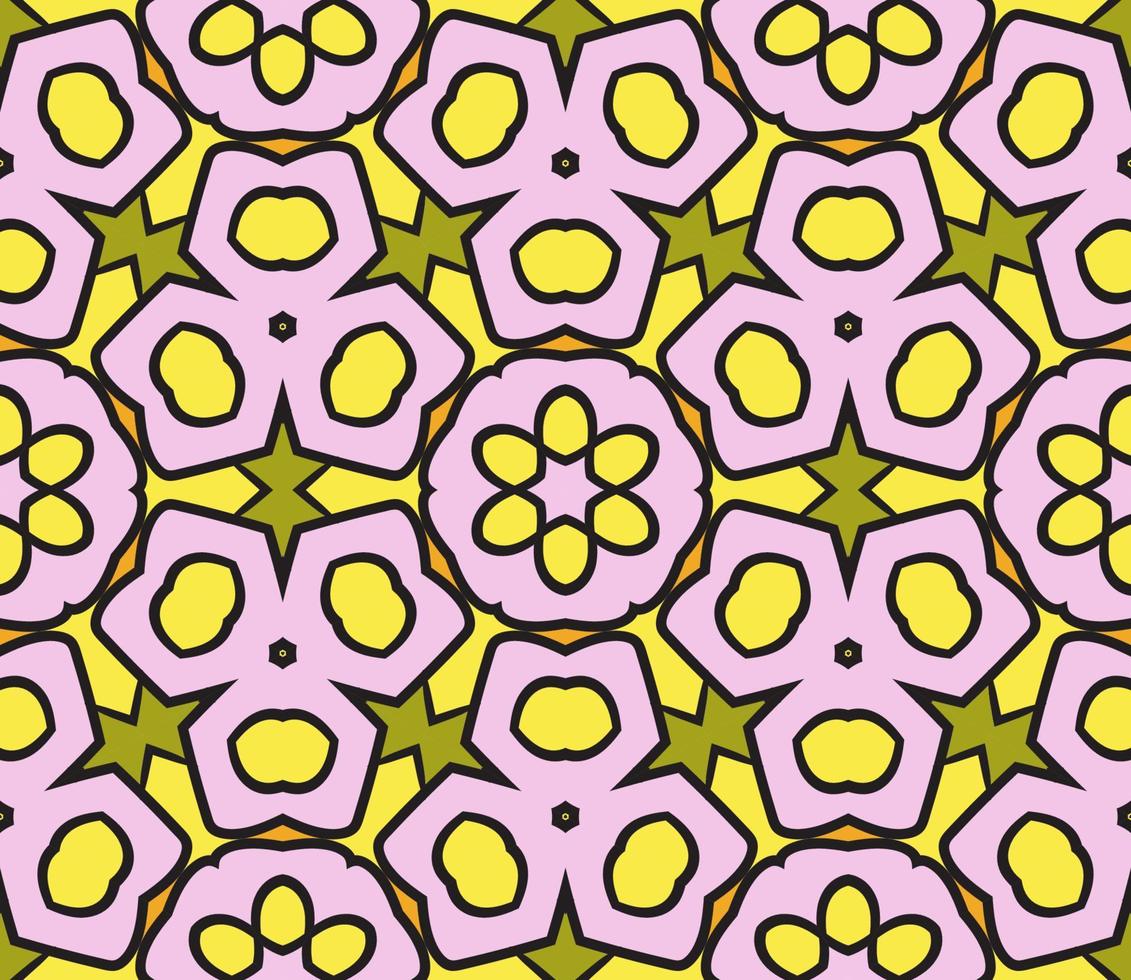 patrón sin costuras de flores geométricas de garabatos coloridos abstractos. fondo floral. mosaico de caleidoscopio, mosaico geo de adorno de línea delgada. vector