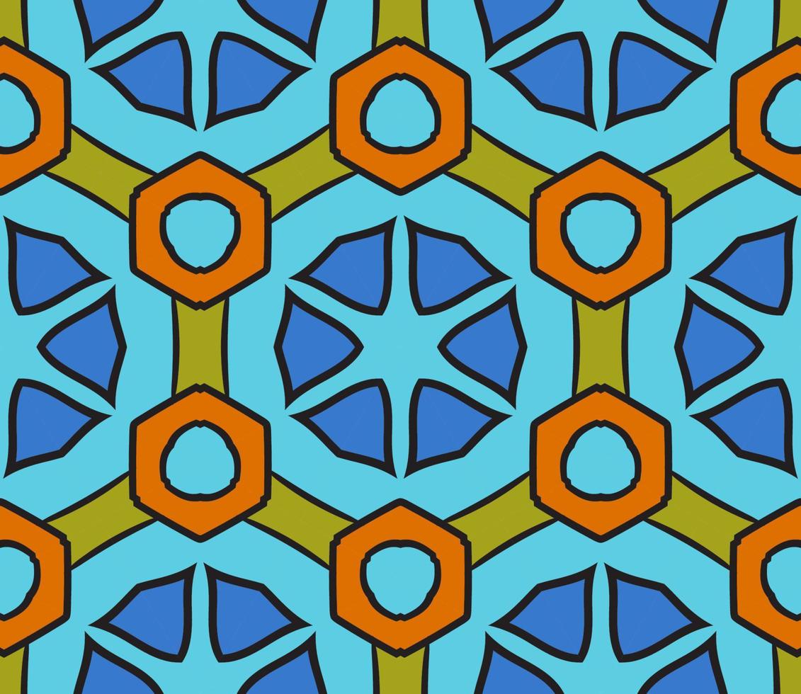 Abstract colorful doodle geometric flower seamless pattern. Floral background. Kaleidoscope mosaic, geo tile of thin line ornament. vector