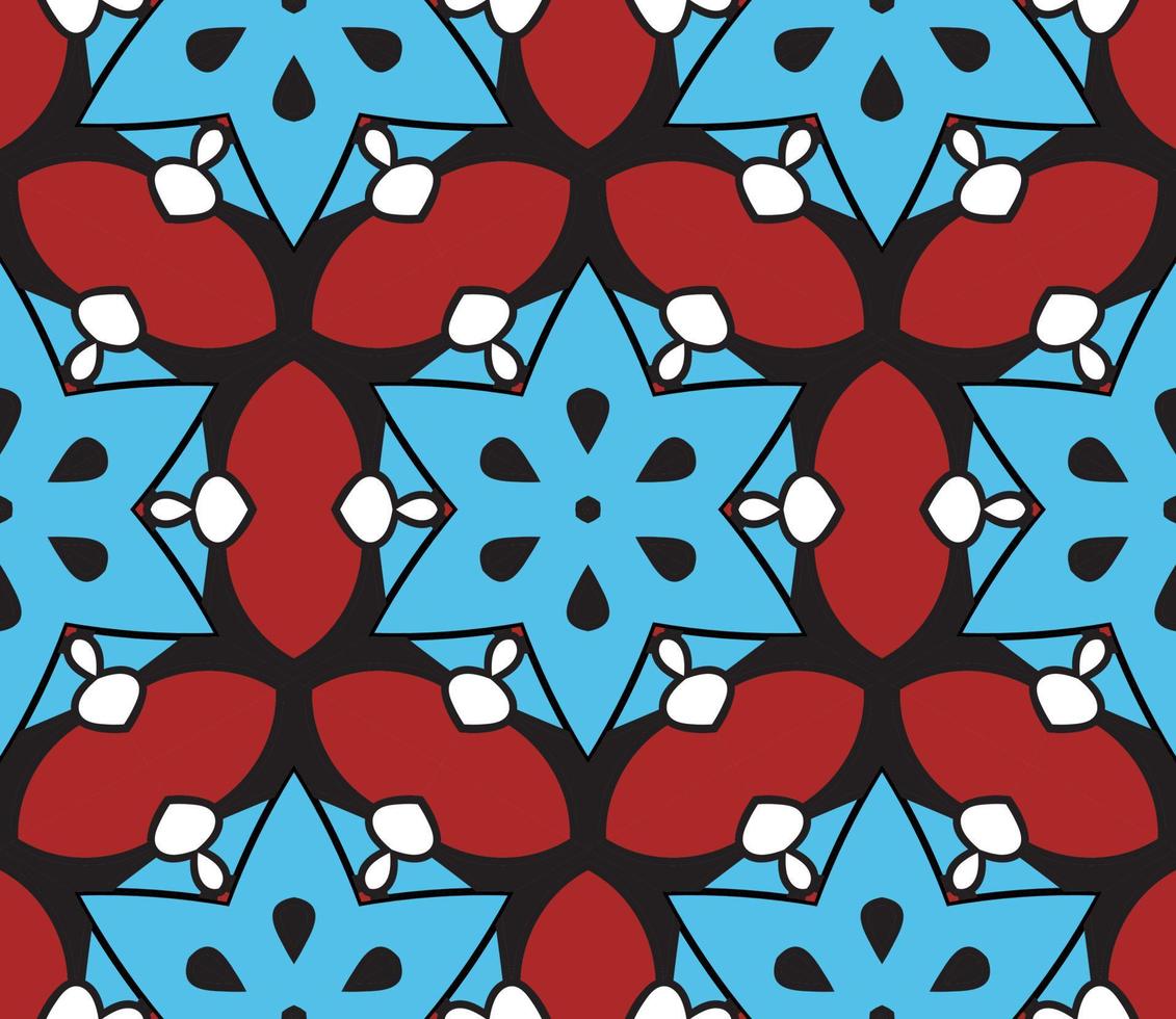 Abstract colorful doodle geometric flower seamless pattern. Floral background. Kaleidoscope mosaic, geo tile of thin line ornament. vector