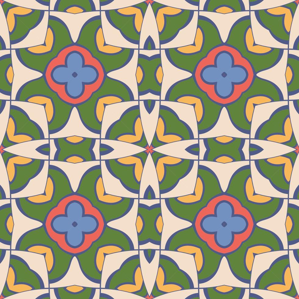 Abstract colorful doodle geometric flower seamless pattern. Floral background. Kaleidoscope mosaic, geo tile of thin line ornament. vector