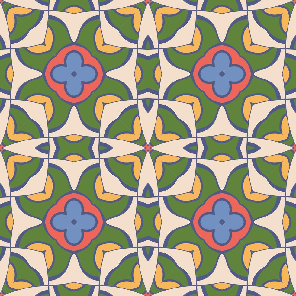 patrón sin costuras de flores geométricas de garabatos coloridos abstractos. fondo floral. mosaico de caleidoscopio, mosaico geo de adorno de línea delgada. vector