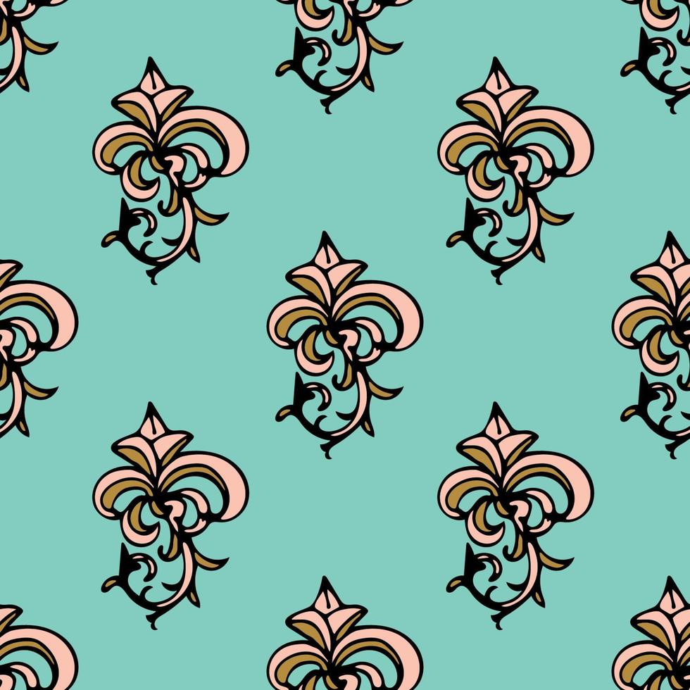 Cute damask, fleur de lis abstract seamless pattern with hand drawn decoration. vector