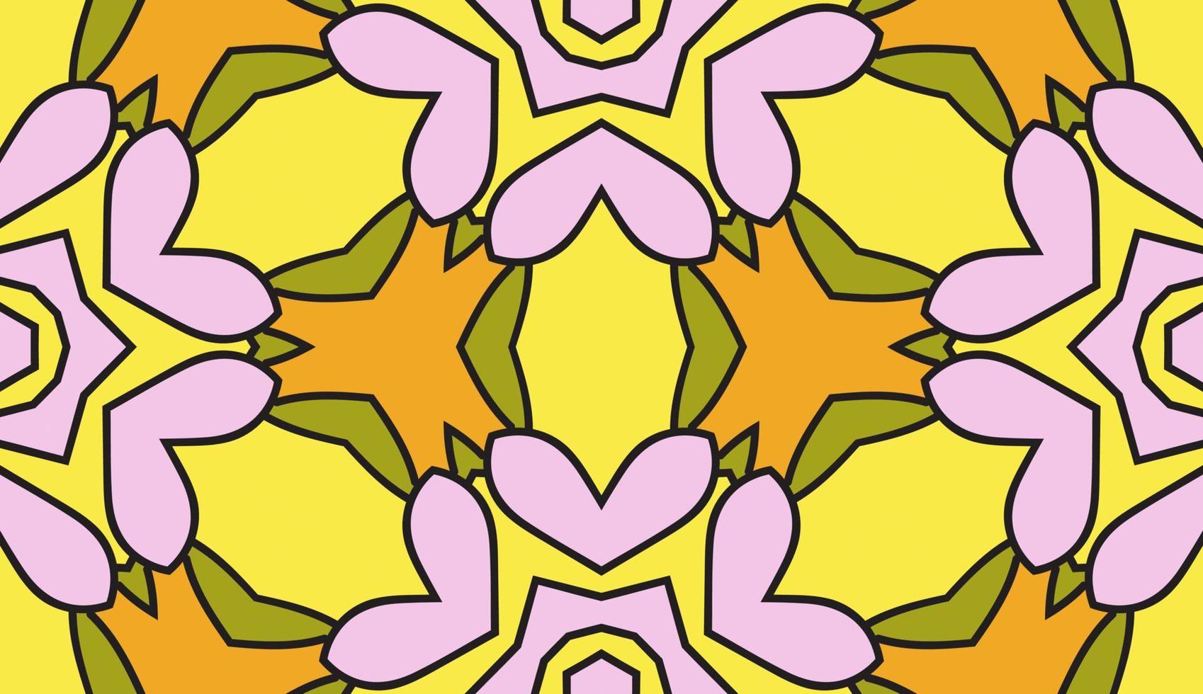 Abstract colorful doodle geometric flower seamless pattern. Floral background. Kaleidoscope mosaic, geo tile of thin line ornament. vector