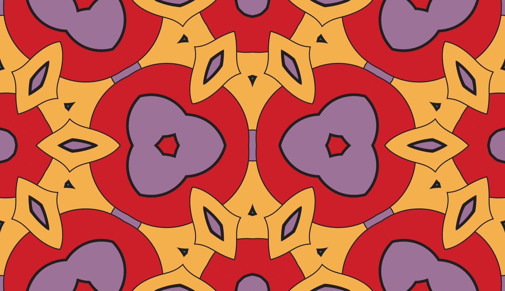 Abstract colorful doodle geometric flower seamless pattern. Floral background. Kaleidoscope mosaic, geo tile of thin line ornament. vector