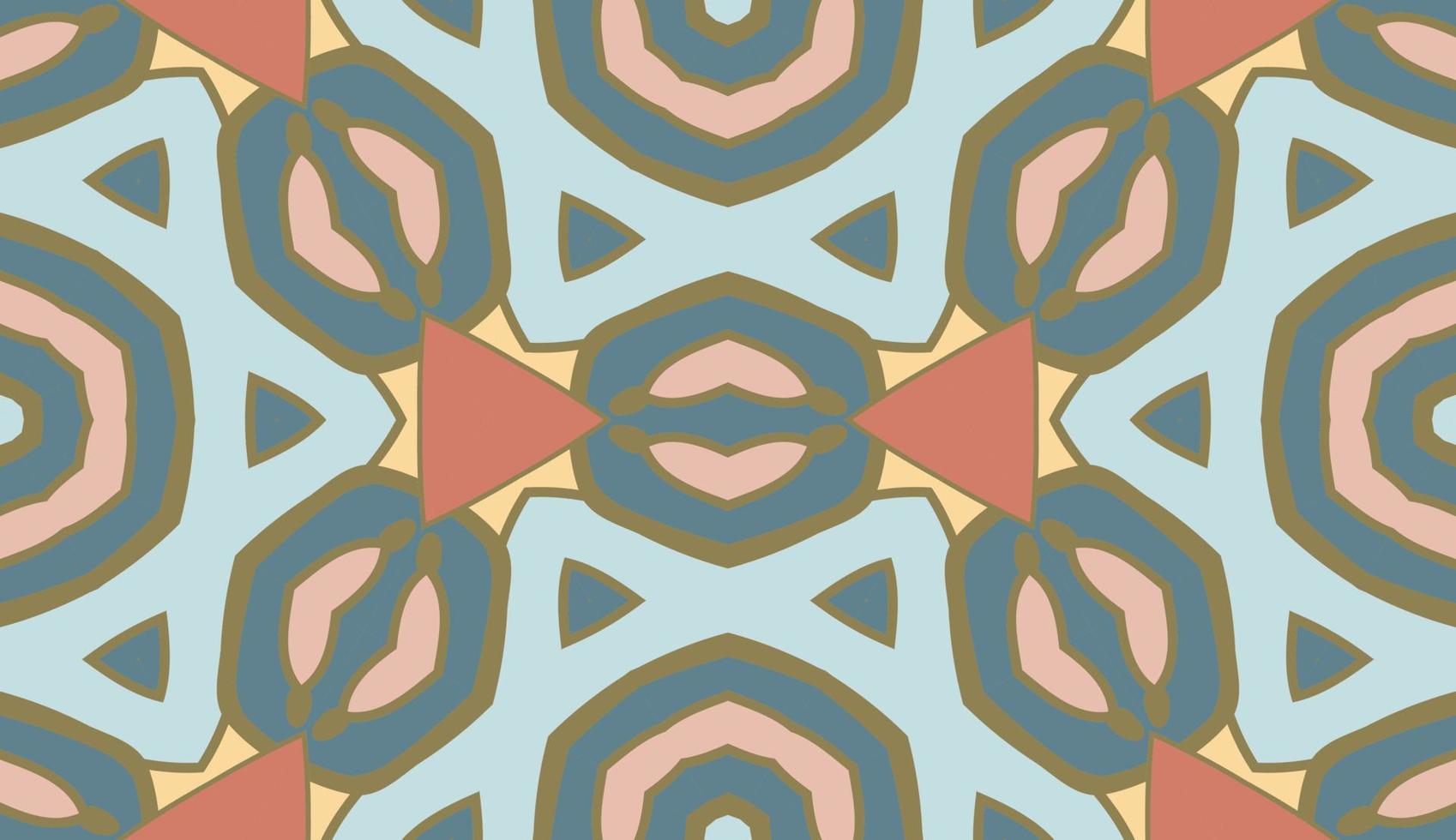 Abstract colorful doodle geometric flower seamless pattern. Floral background. Kaleidoscope mosaic, geo tile of thin line ornament. vector