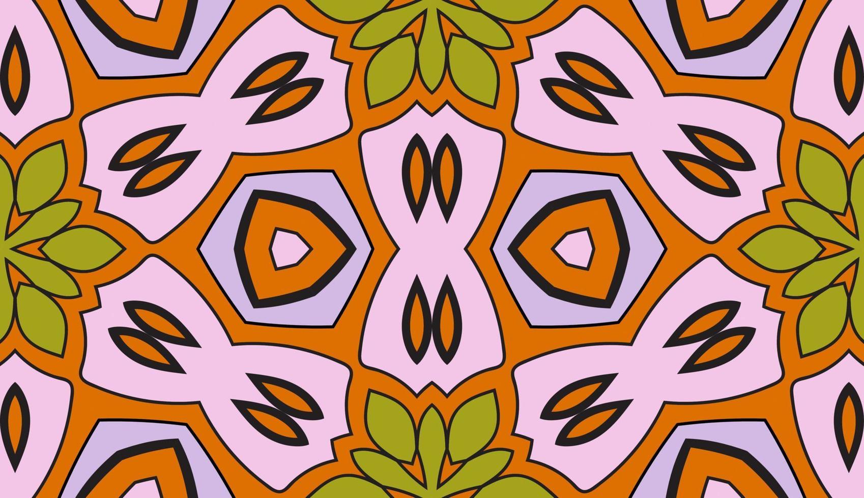 Abstract colorful doodle geometric flower seamless pattern. Floral background. Kaleidoscope mosaic, geo tile of thin line ornament. vector