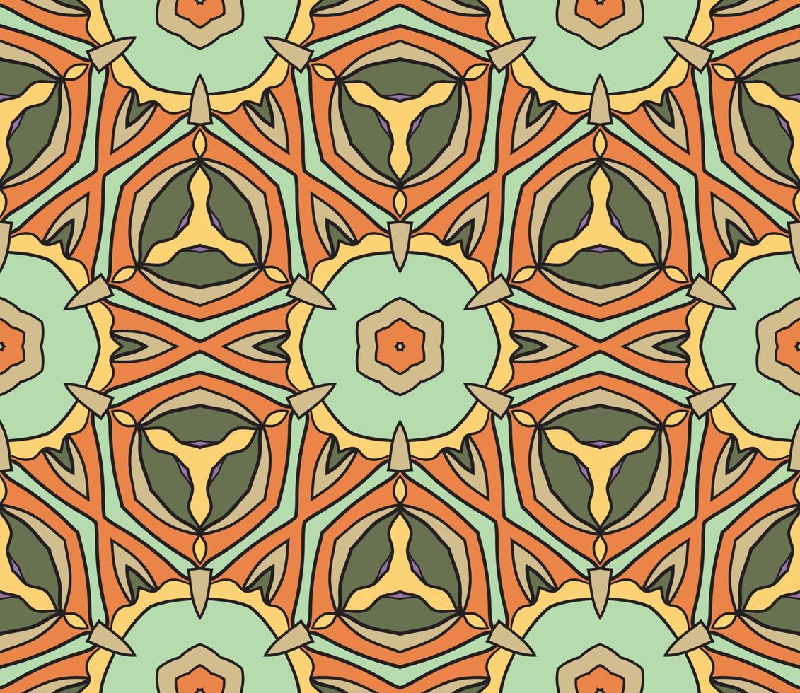 Abstract colorful doodle geometric flower seamless pattern. Floral background. Kaleidoscope mosaic, geo tile of thin line ornament. vector