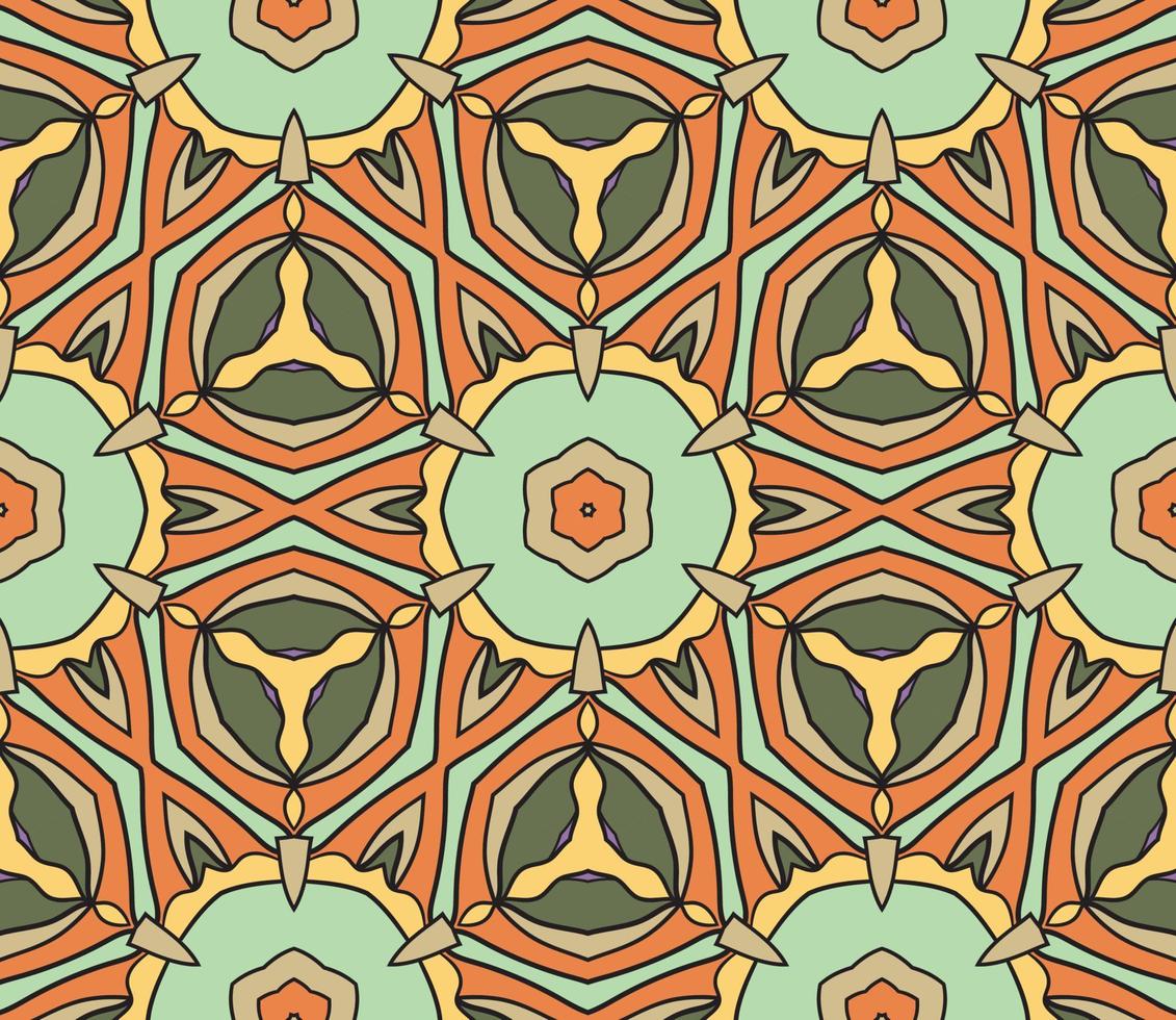 Abstract colorful doodle geometric flower seamless pattern. Floral background. Kaleidoscope mosaic, geo tile of thin line ornament. vector