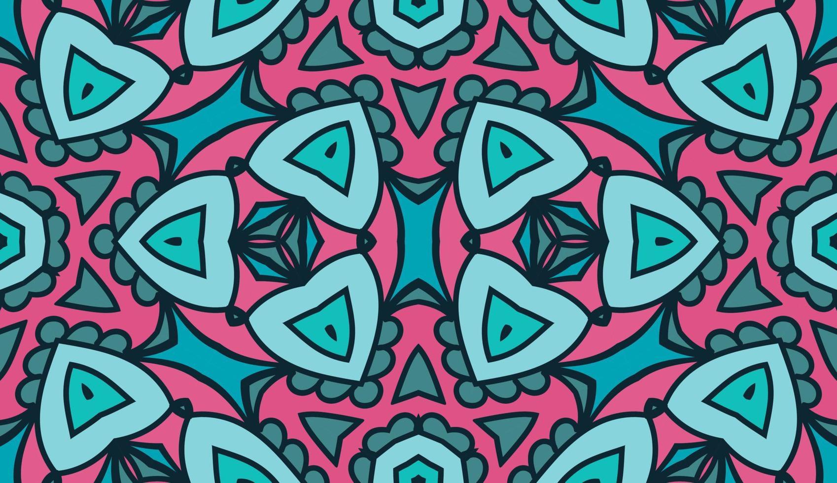 Abstract colorful doodle geometric flower seamless pattern. Floral background. Kaleidoscope mosaic, geo tile of thin line ornament. vector