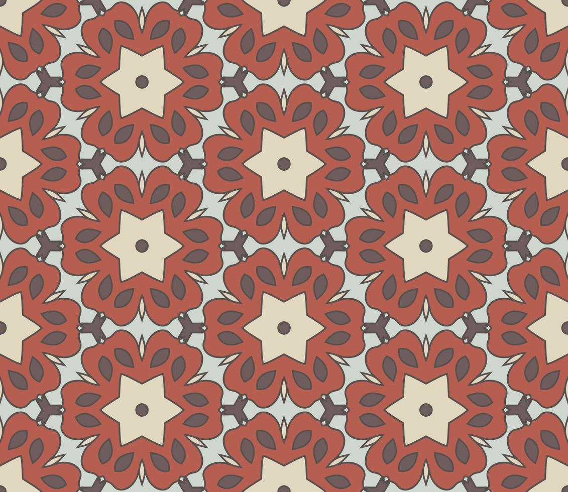 Abstract colorful doodle geometric flower seamless pattern. Floral background. Kaleidoscope mosaic, geo tile of thin line ornament. vector