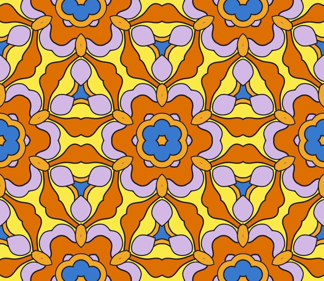 Abstract colorful doodle geometric flower seamless pattern. Floral background. Kaleidoscope mosaic, geo tile of thin line ornament. vector