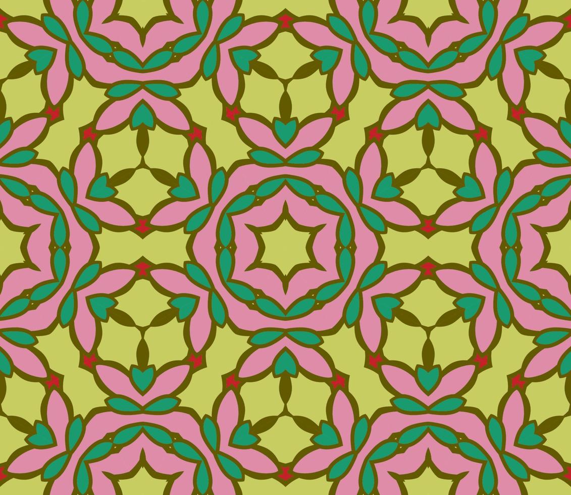 Abstract colorful doodle geometric flower seamless pattern. Floral background. Kaleidoscope mosaic, geo tile of thin line ornament. vector