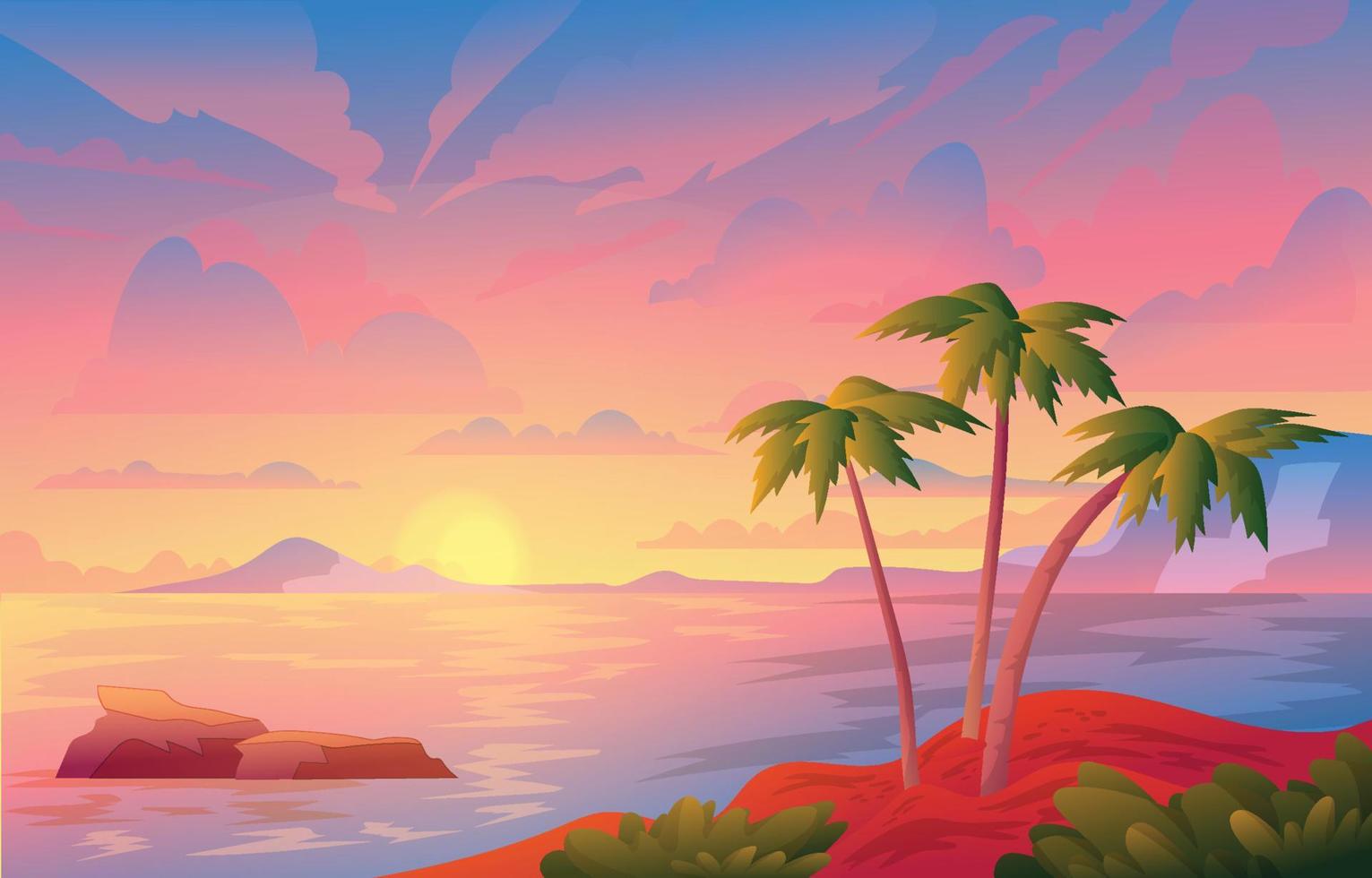 Fondo de playa al atardecer vector