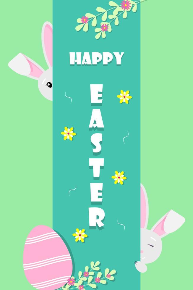 feliz pancarta vertical de pascua. ilustración vectorial feliz fondo de pascua con huevo de pascua y flores de primavera. tarjeta de pascua, afiche, invitación, pancarta. vector