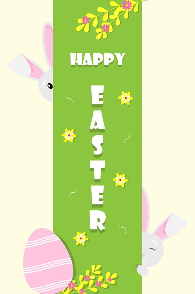 Happy Easter vertical banner. Vector illustration Happy Easter background with Easter egg and spring flowers. Easter card, poster, invitation, banner.