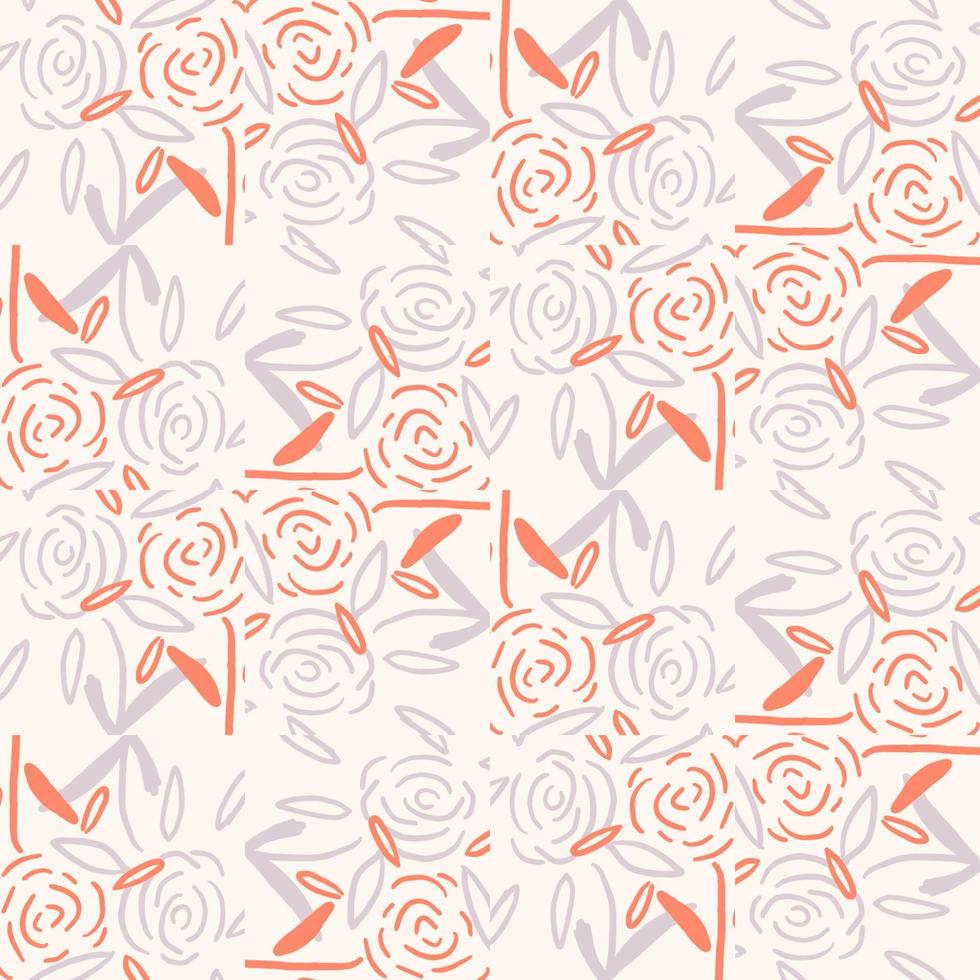 Cartoon abstract floral seamless pattern with flowers, branches and leaves. Floral background. vector