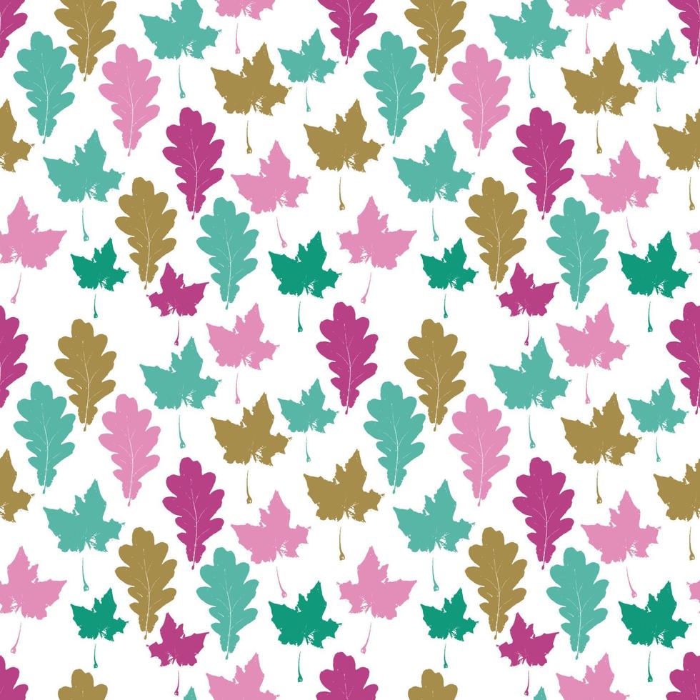 Floral seamless pattern with autumn grunge leaf background. Maple, Elm, Oak, Aspen textured leaves. vector