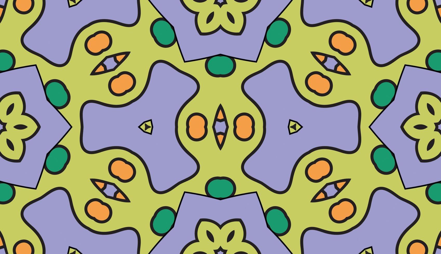 Abstract colorful doodle geometric flower seamless pattern. Floral background. Kaleidoscope mosaic, geo tile of thin line ornament. vector