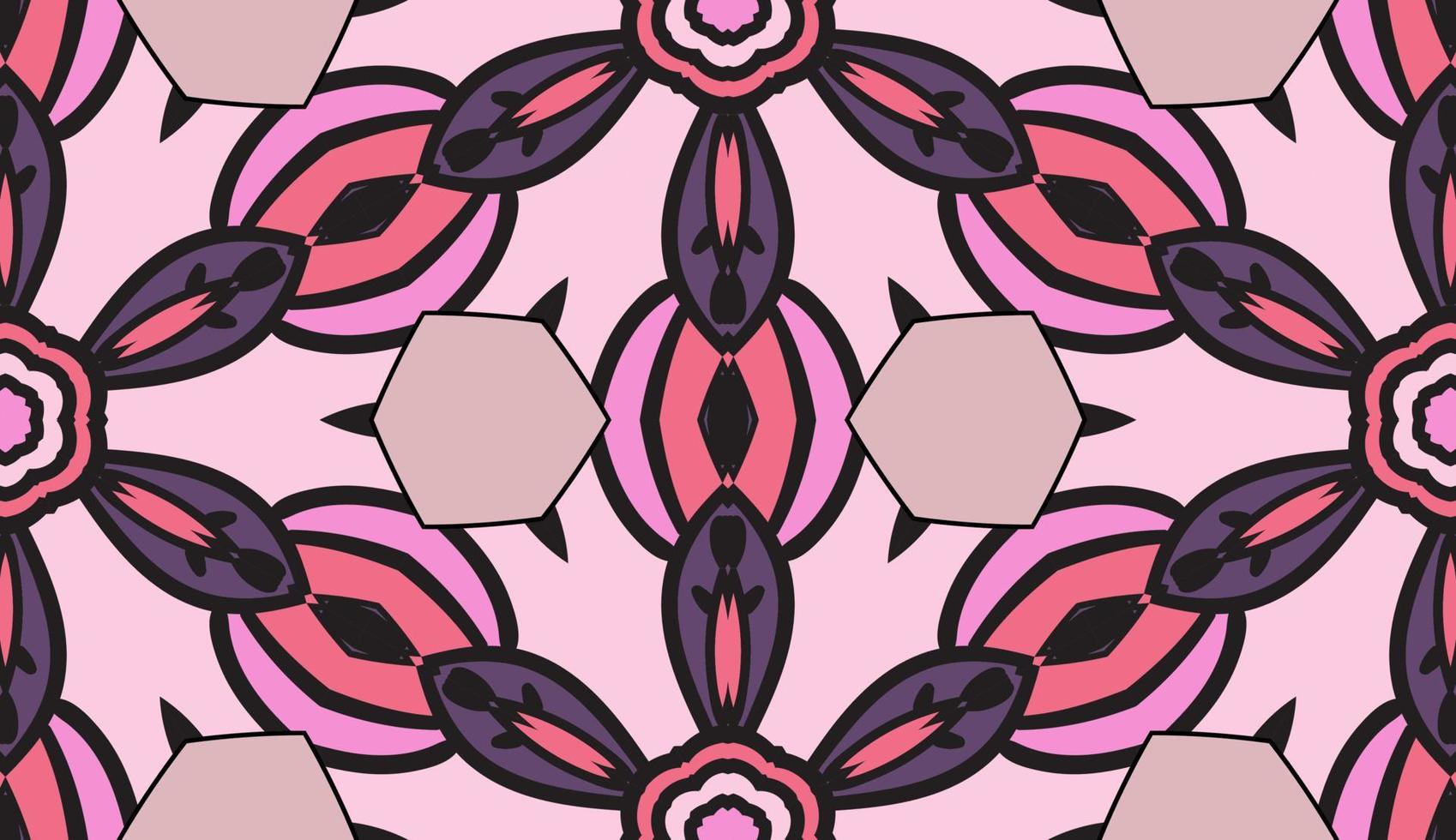 Abstract colorful doodle geometric flower seamless pattern. Floral background. Kaleidoscope mosaic, geo tile of thin line ornament. vector