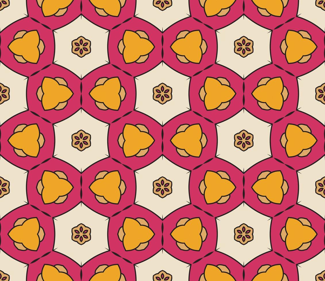 Abstract colorful doodle geometric flower seamless pattern. Floral background. Kaleidoscope mosaic, geo tile of thin line ornament. vector