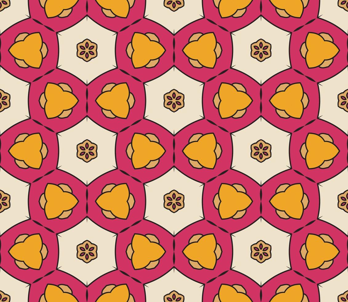 Abstract colorful doodle geometric flower seamless pattern. Floral background. Kaleidoscope mosaic, geo tile of thin line ornament. vector