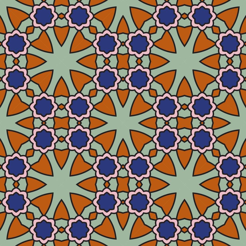 Abstract colorful doodle geometric flower seamless pattern. Floral background. Kaleidoscope mosaic, geo tile of thin line ornament. vector