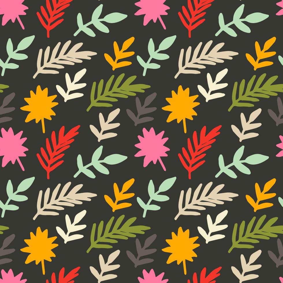 Cute cartoon doodle flower seamless pattern. Background  with plant, leaves. Wrapping  paper, textile. vector