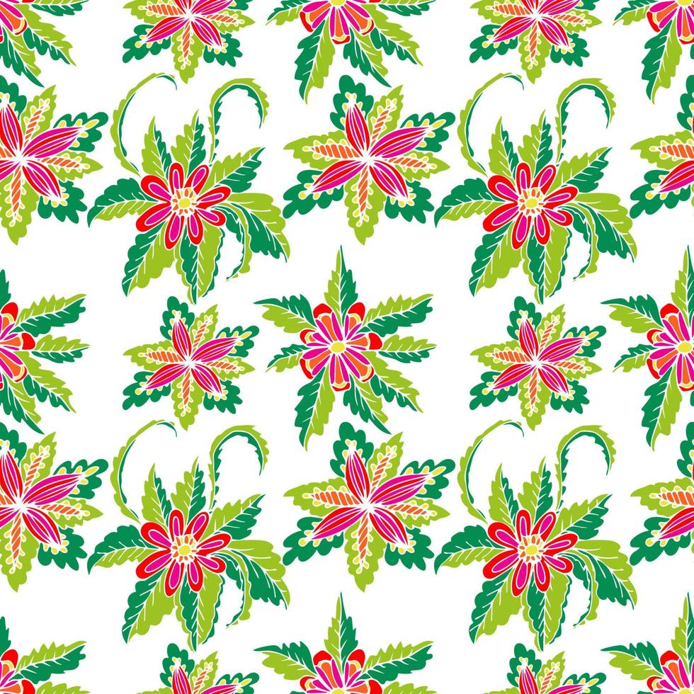 Cute cartoon doodle seamless pattern with flowers. Floral background. vector