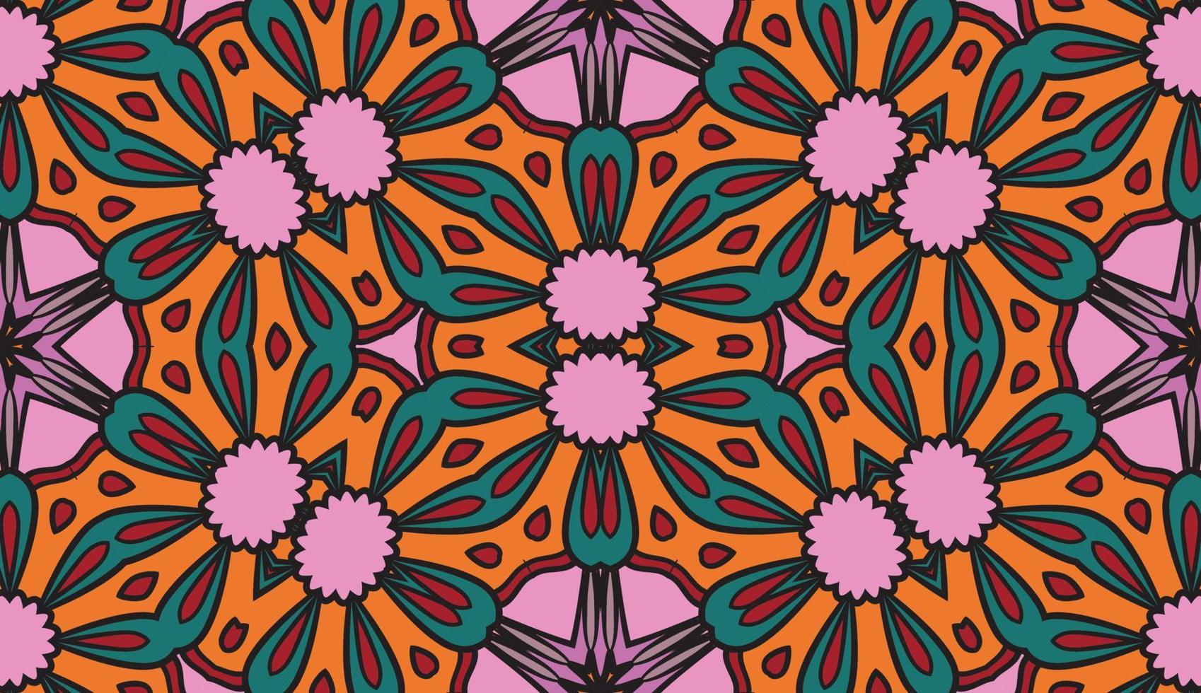 Abstract colorful doodle geometric flower seamless pattern. Floral background. Kaleidoscope mosaic, geo tile of thin line ornament. vector