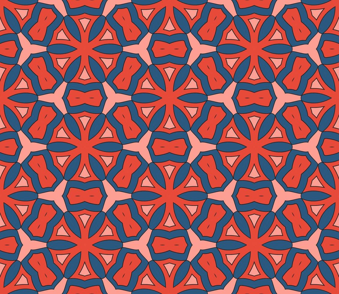 Abstract colorful doodle geometric flower seamless pattern. Floral background. Kaleidoscope mosaic, geo tile of thin line ornament. vector