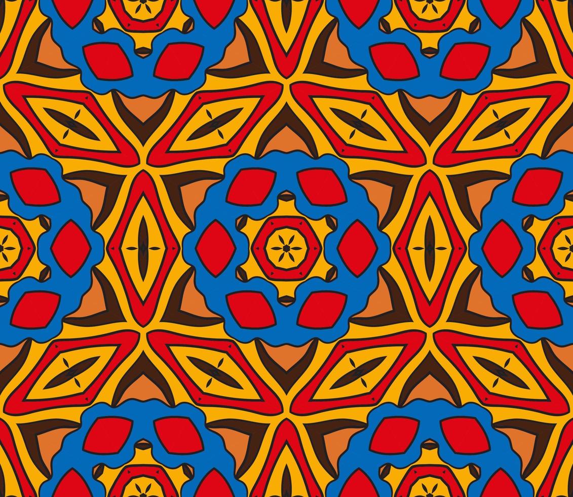 Abstract colorful doodle geometric flower seamless pattern. Floral background. Kaleidoscope mosaic, geo tile of thin line ornament. vector