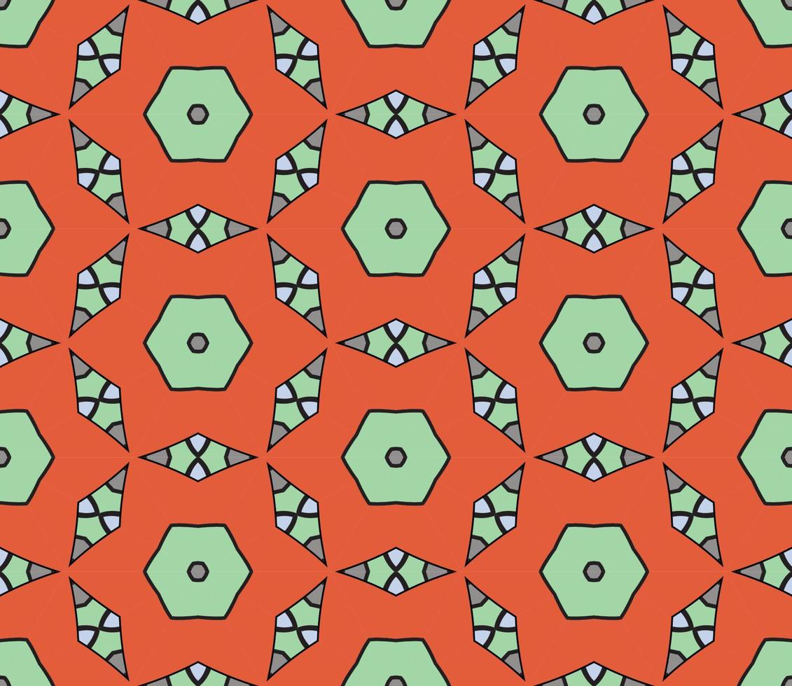Abstract colorful doodle geometric flower seamless pattern. Floral background. Kaleidoscope mosaic, geo tile of thin line ornament. vector