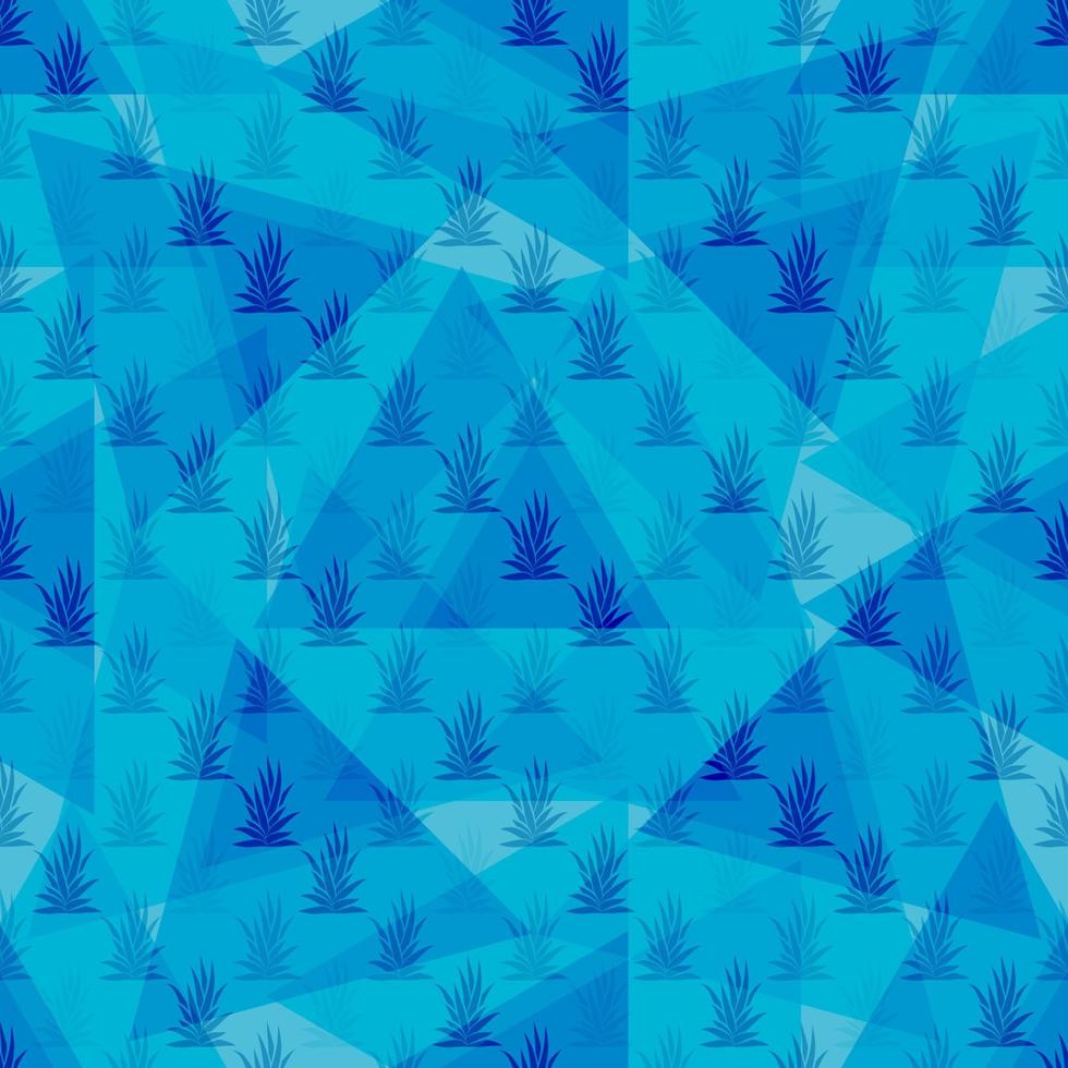 Seamless pattern with tropical succulent plants and triangles. vector