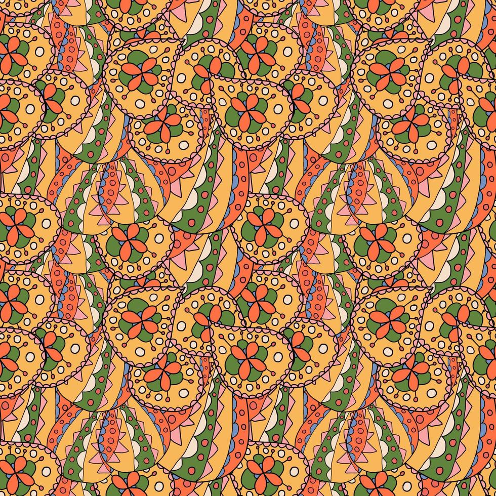 Abstract colorful doodle paisley flower seamless pattern. Floral background. vector
