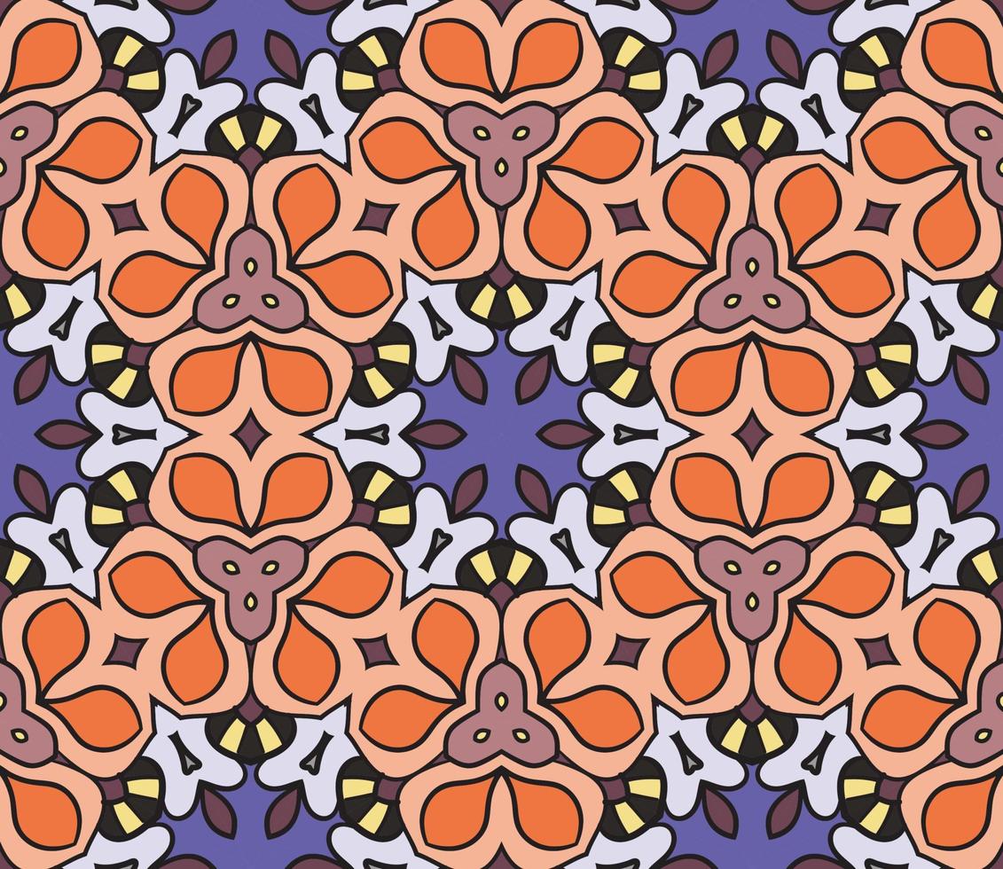 patrón sin costuras de flores geométricas de garabatos coloridos abstractos. fondo floral. mosaico, mosaico geo de adorno de línea delgada. vector