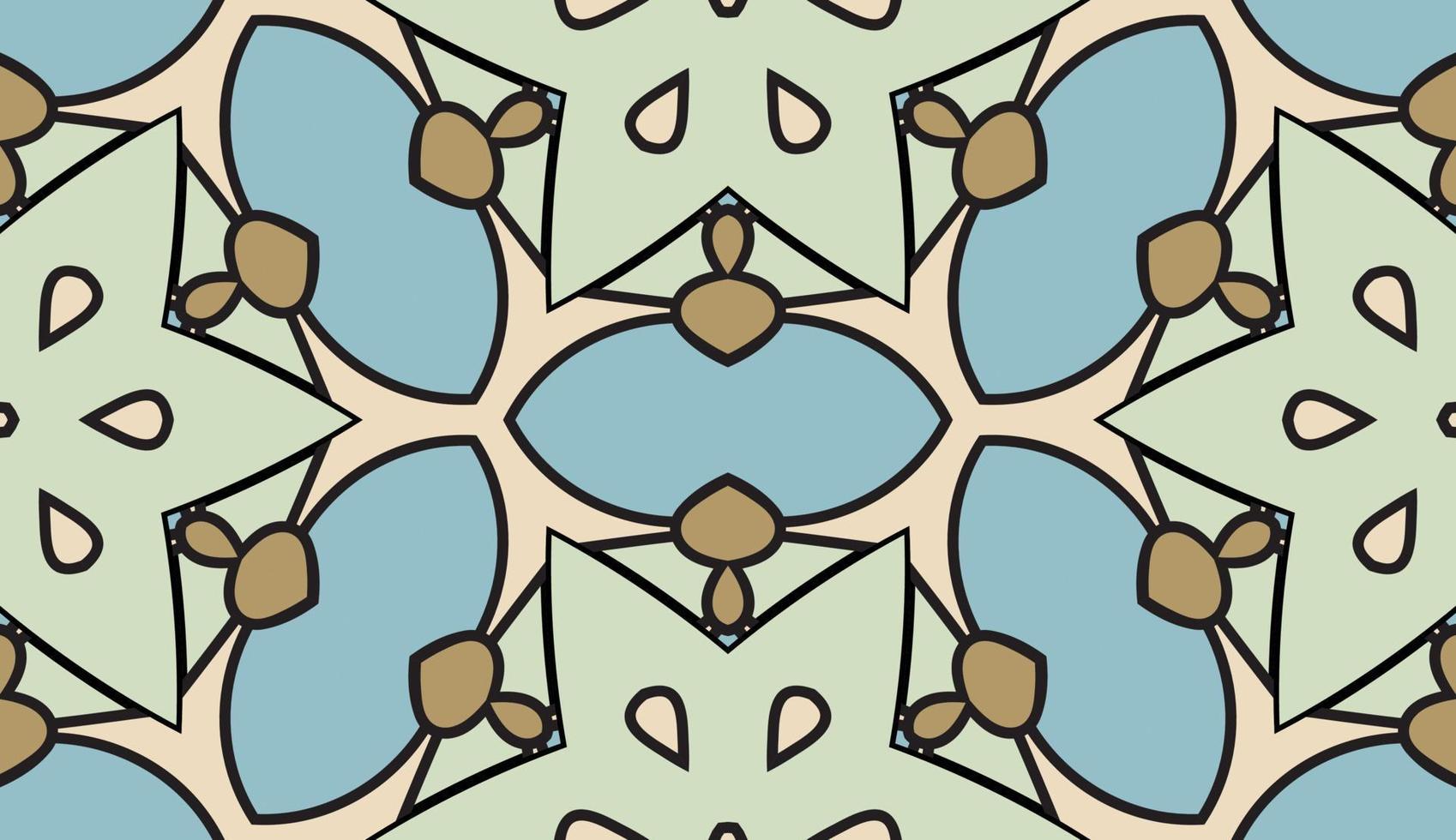 Abstract colorful doodle geometric flower seamless pattern. Floral background. Kaleidoscope mosaic, geo tile of thin line ornament. vector