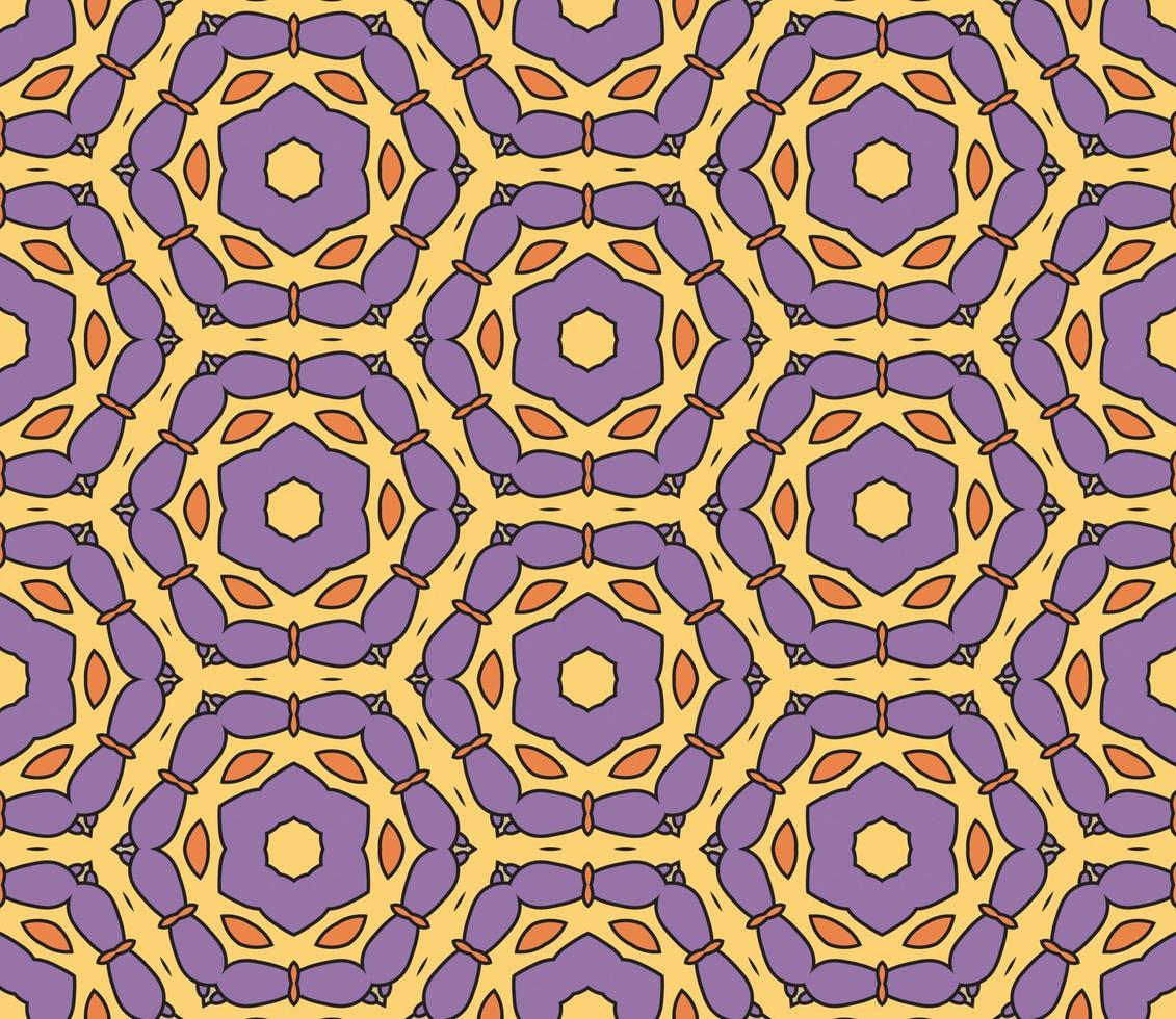 Abstract colorful doodle geometric flower seamless pattern. Floral background. Kaleidoscope mosaic, geo tile of thin line ornament. vector