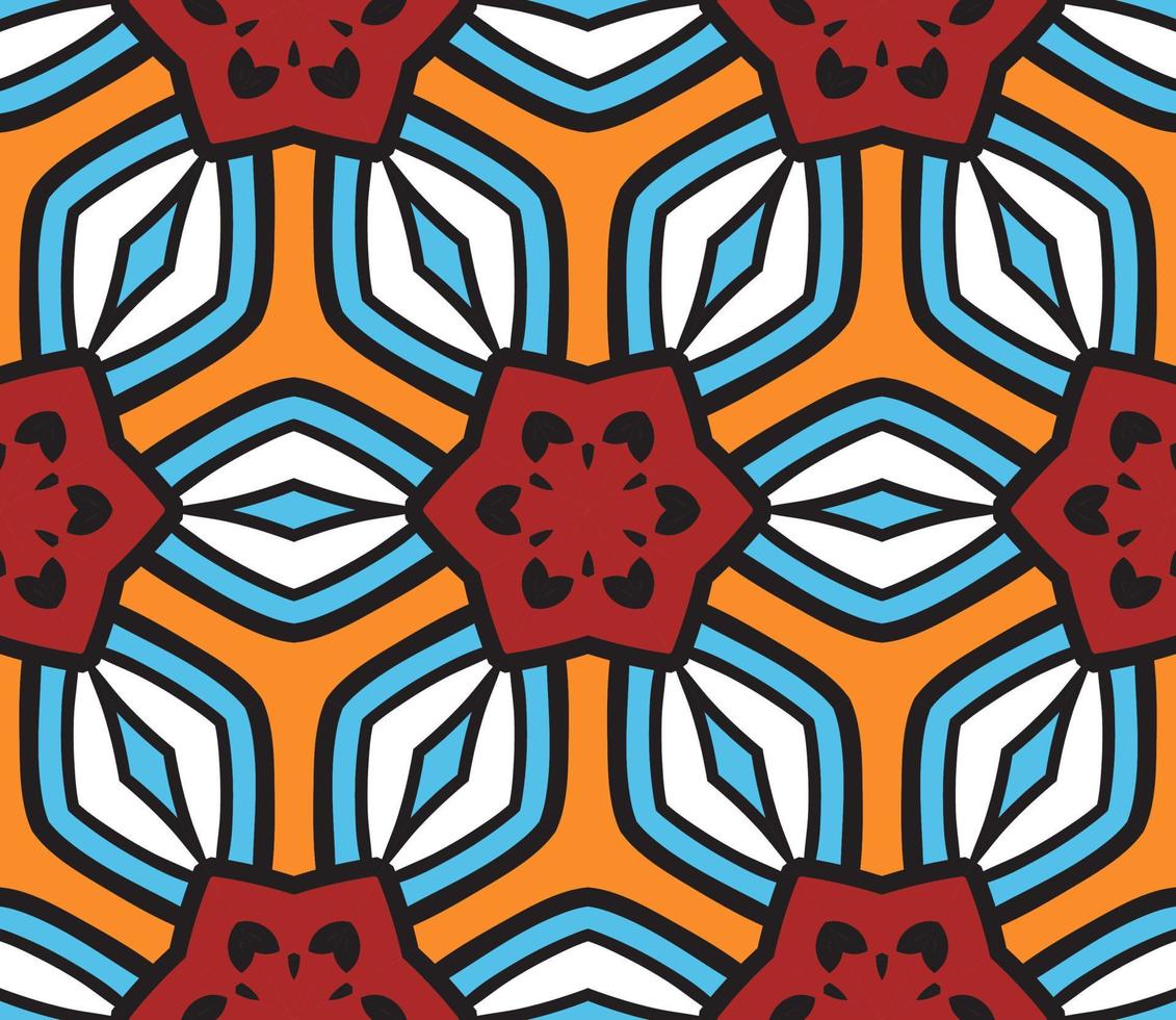 Abstract colorful doodle geometric flower seamless pattern. Floral background. Kaleidoscope mosaic, geo tile of thin line ornament. vector
