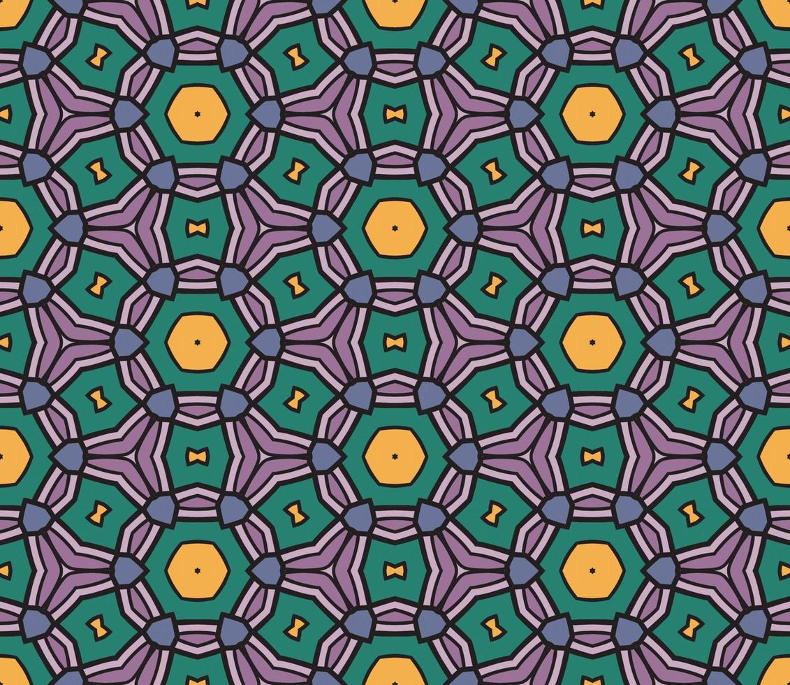 patrón sin costuras de flores geométricas de garabatos coloridos abstractos. fondo floral. mosaico de caleidoscopio, mosaico geo de adorno de línea delgada. vector