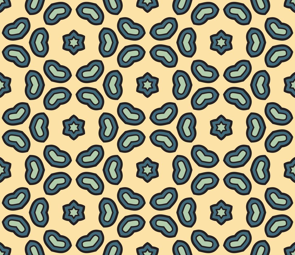 Abstract colorful doodle geometric flower seamless pattern. Floral background. Kaleidoscope mosaic, geo tile of thin line ornament. vector