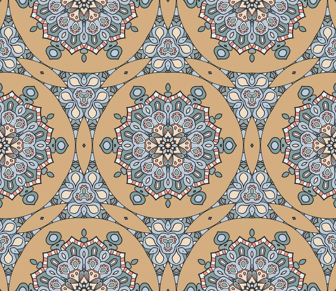 Abstract colorful doodle geometric flower seamless pattern. Floral background. Kaleidoscope mosaic, geo tile of thin line ornament. vector