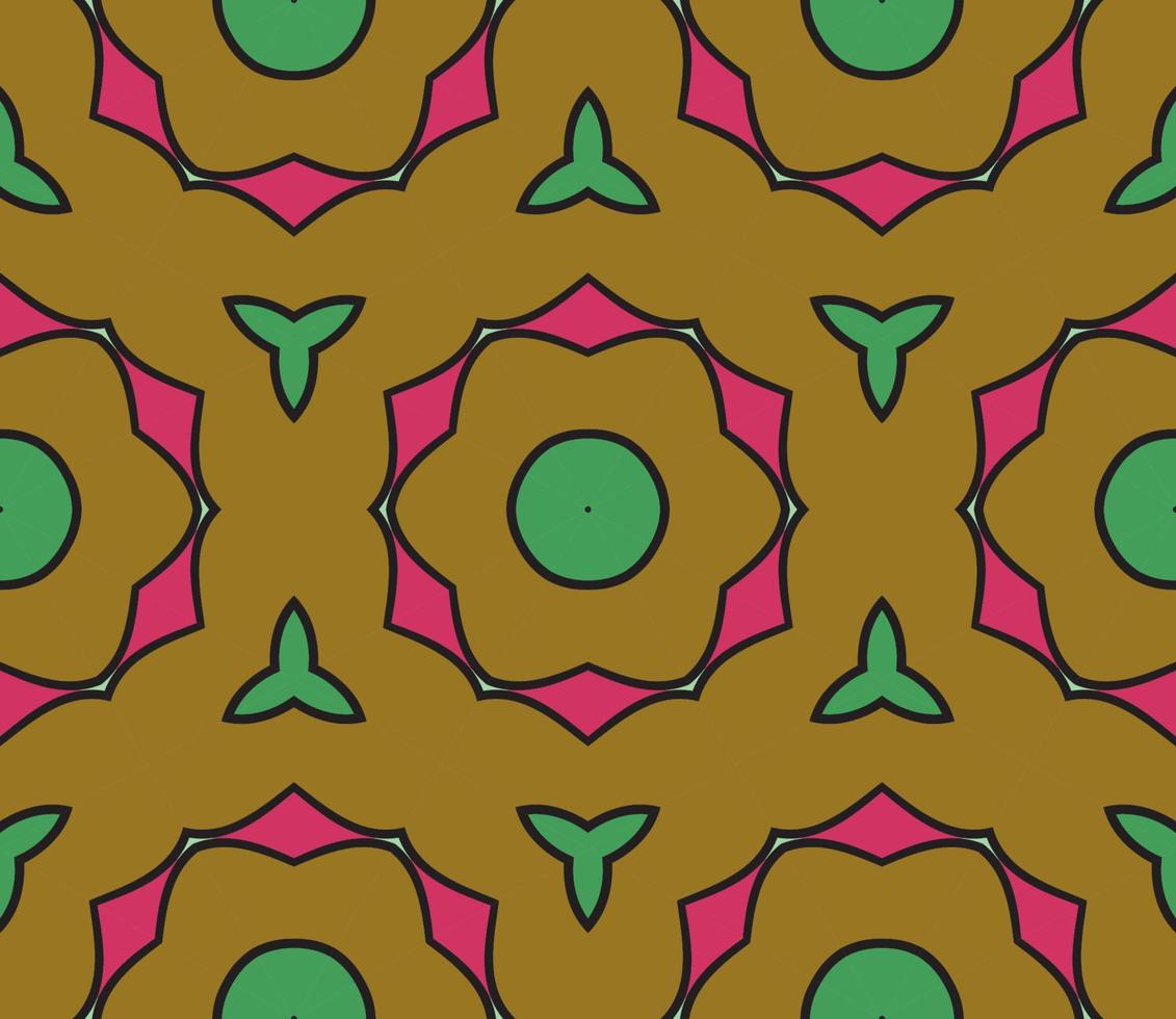 Abstract colorful doodle geometric flower seamless pattern. Floral background. Kaleidoscope mosaic, geo tile of thin line ornament. vector