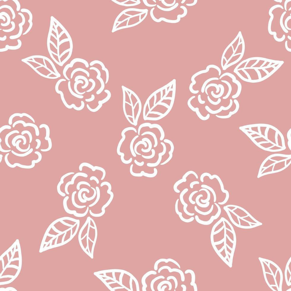 Cute cartoon doodle rose seamless pattern. Floral element background. vector