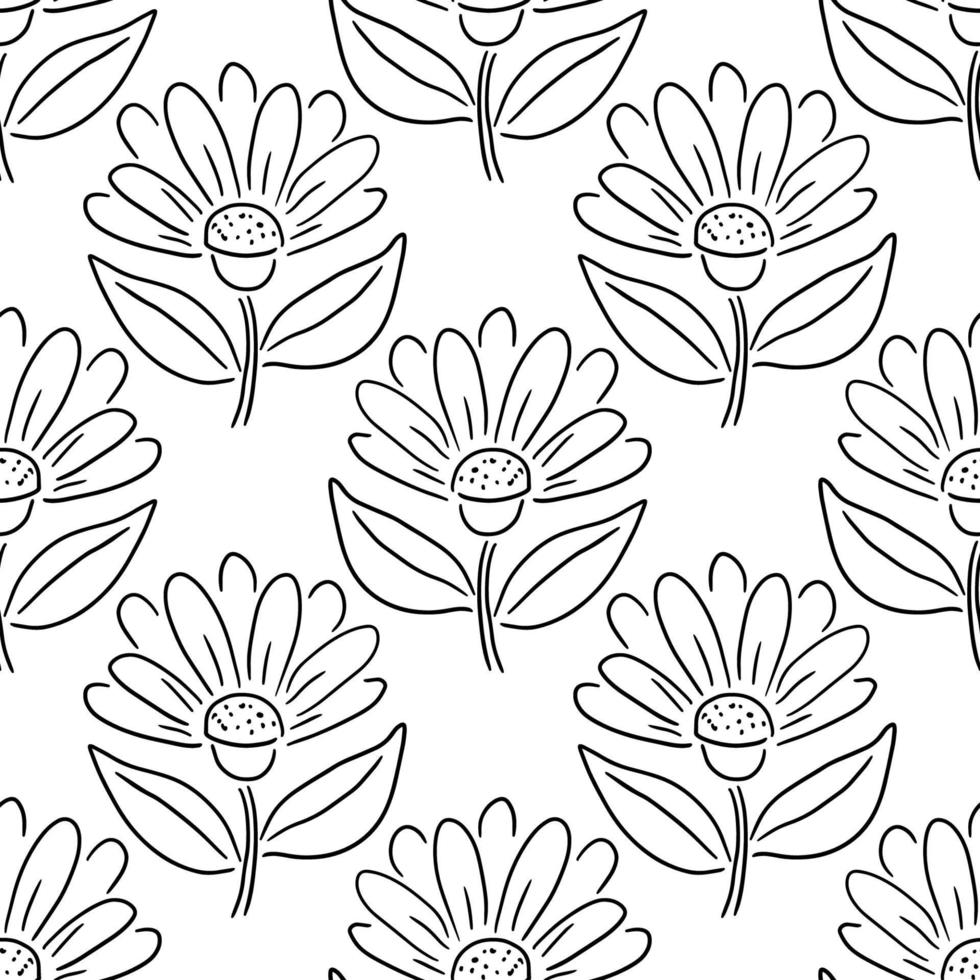 lindas flores descuidadas de lunares de dibujos animados en patrones sin fisuras de estilo doodle. fondo floral de estilo infantil. vector