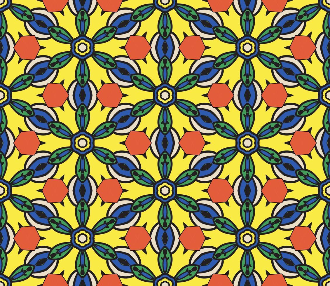 patrón sin costuras de flores geométricas de garabatos coloridos abstractos. fondo floral. mosaico de caleidoscopio, mosaico geo de adorno de línea delgada. vector