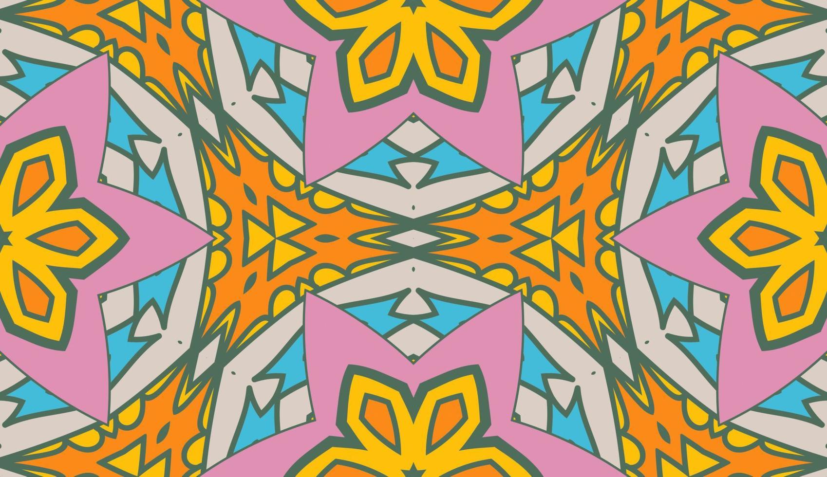 Abstract colorful doodle geometric flower seamless pattern. Floral background. Kaleidoscope mosaic, geo tile of thin line ornament. vector