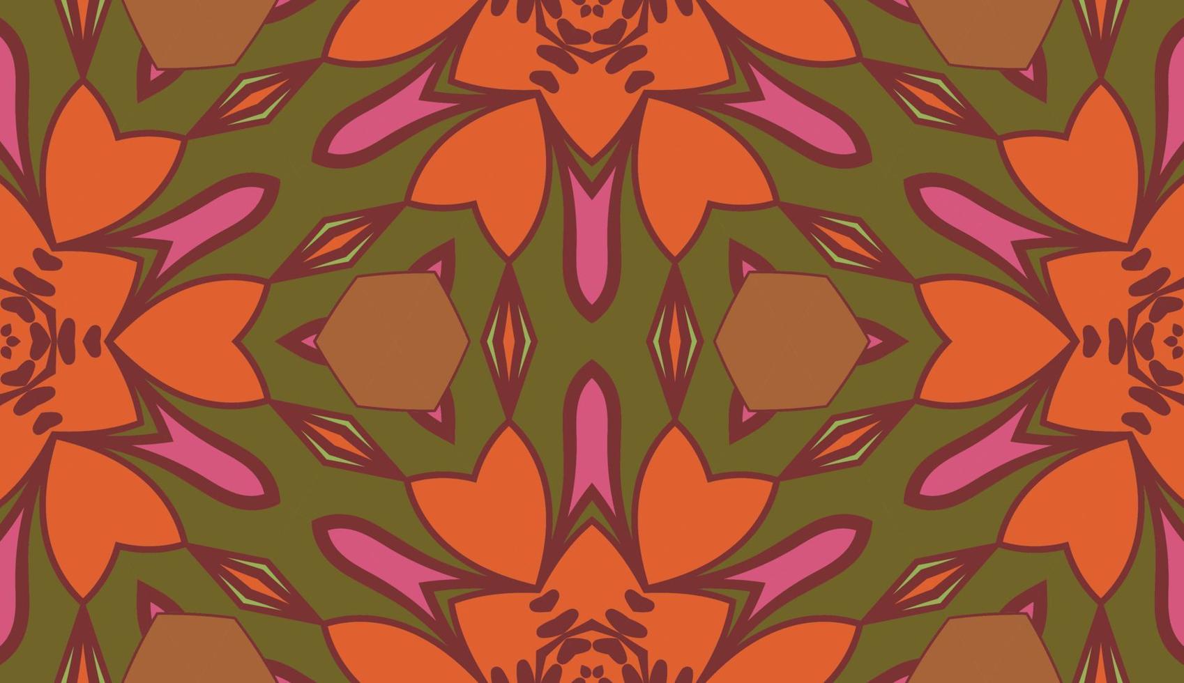 Abstract colorful doodle geometric flower seamless pattern. Floral background. Kaleidoscope mosaic, geo tile of thin line ornament. vector