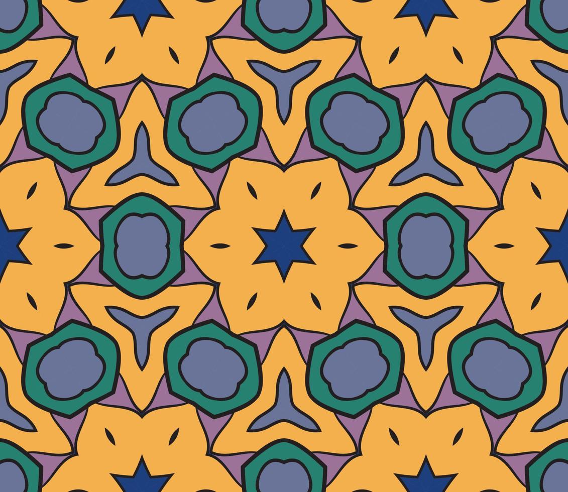 patrón sin costuras de flores geométricas de garabatos coloridos abstractos. fondo floral. mosaico de caleidoscopio, mosaico geo de adorno de línea delgada. vector