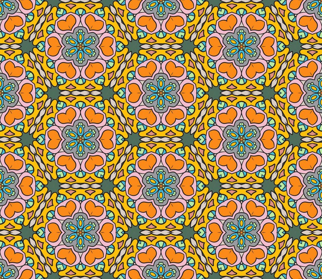 patrón sin costuras de flores geométricas de garabatos coloridos abstractos. fondo floral. mosaico de caleidoscopio, mosaico geo de adorno de línea delgada. vector