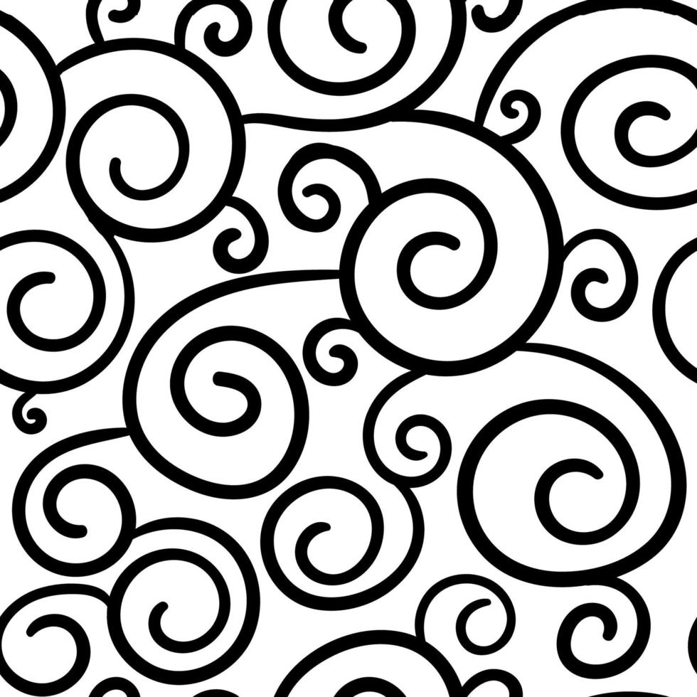 Abstract hand drawn doodle thin line wavy seamless pattern. Curly linear messy background. vector